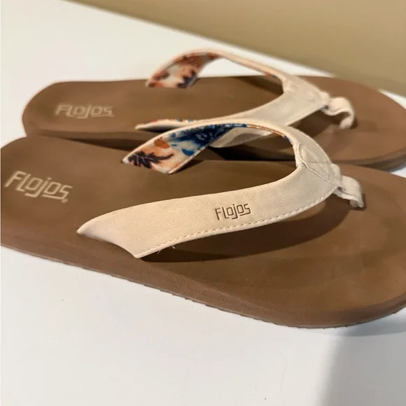 Flojos Tan and Cream Sandals - Picture 1 of 2